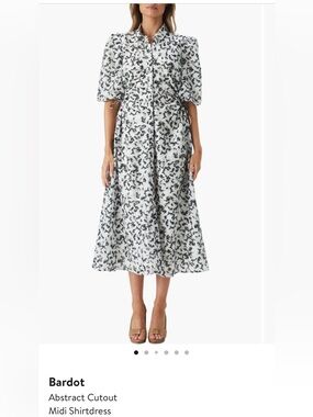 Bardot White and Black Abstract Print Midi Shirtdress